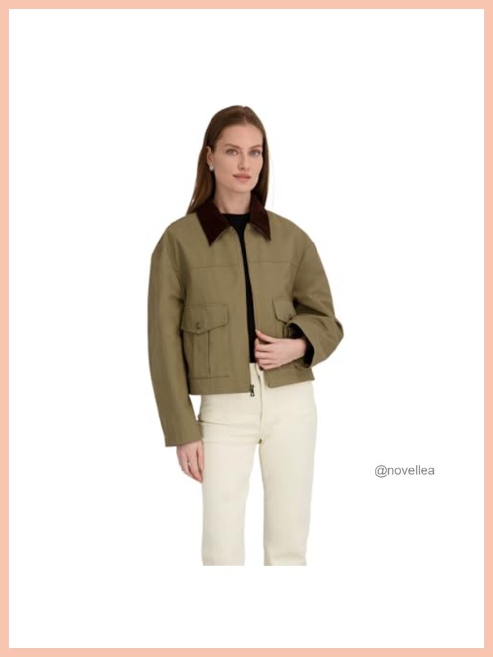 Cotton Twill Barn Jacket Corduroy Collar Zip Cargo Pockets Spring